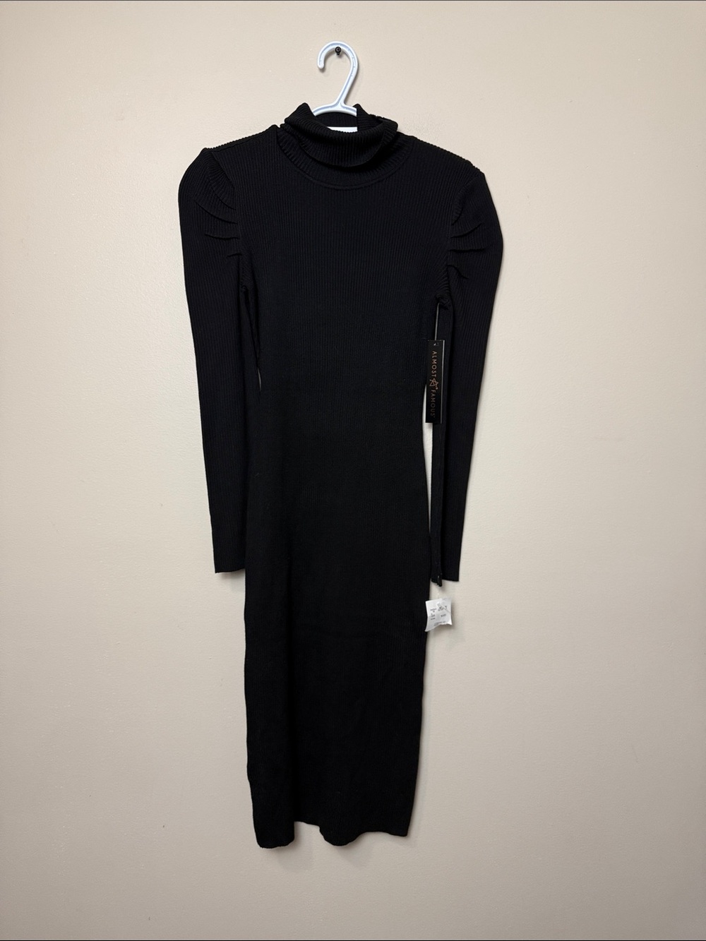 Almost Famous Black Ribbed Turtleneck Long Sleeve Midi Dress L
